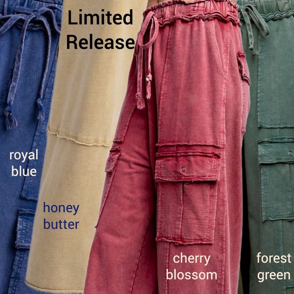 EASEL “Feeling Good Cargos” Mineral Washed Flared Leg, Raw Seams & Hems, Pockets - Picture 15 of 16